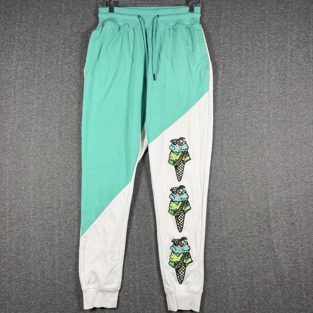 CivilizeD Mens S Mint White Jogger Pant Embroidered Ice Cream Streetwear Hip Hop